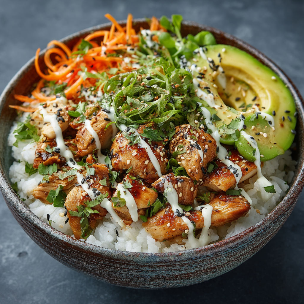 Un plat de poulet et riz avec des légumes.