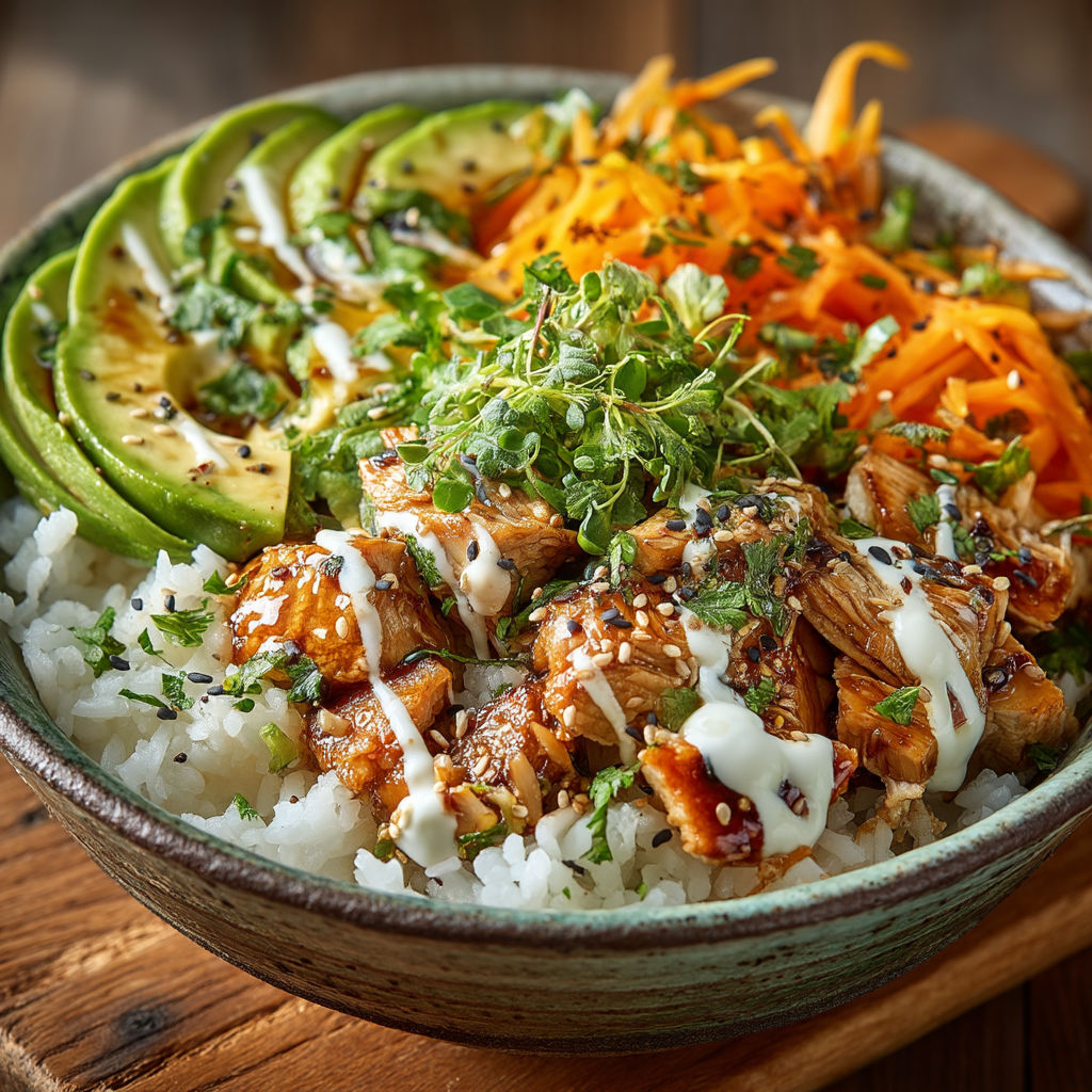 Un plat de nourriture colorée avec des légumes et des viandes.