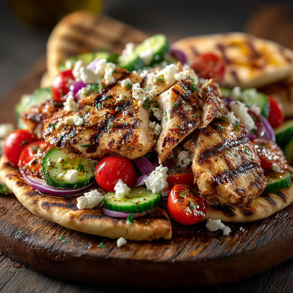 Une salade de poulet grillé avec des légumes verts.
