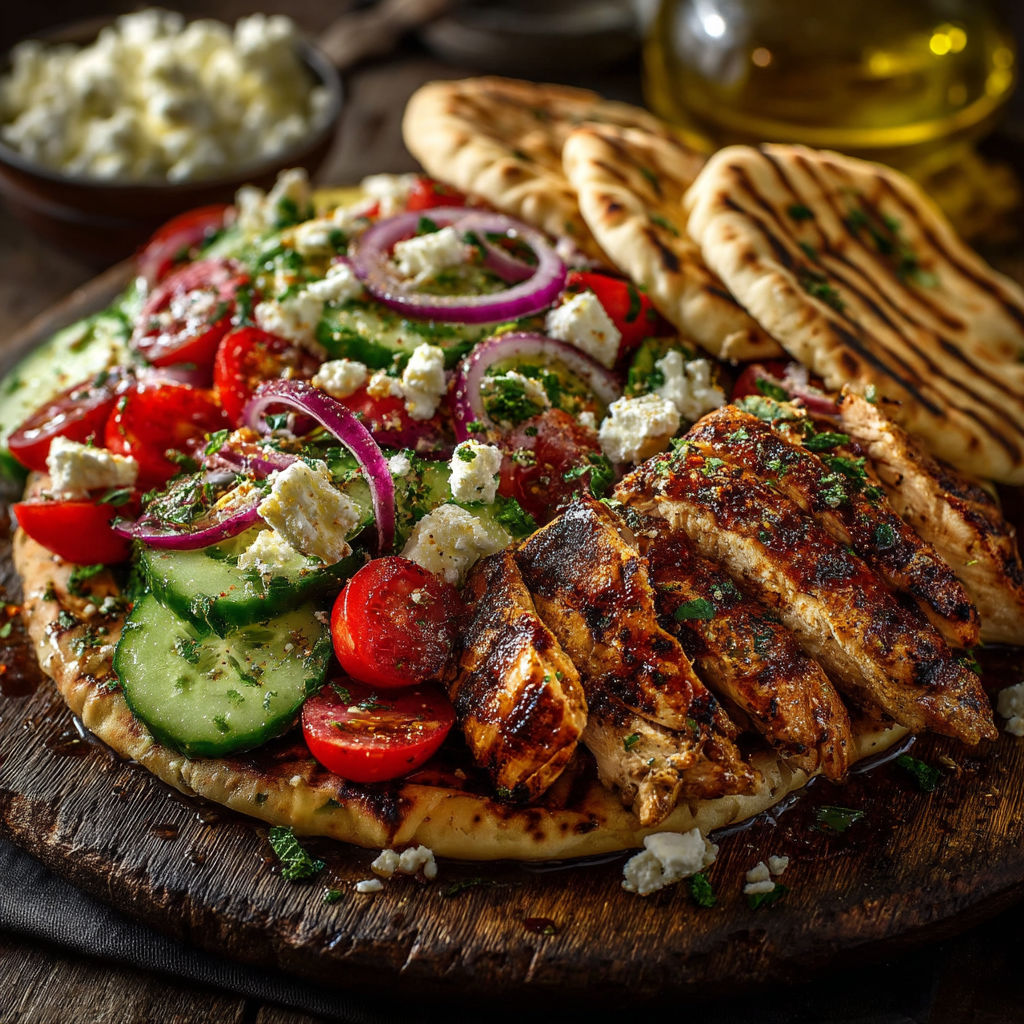 Une plaque de nourriture avec des légumes et des viandes grillées.