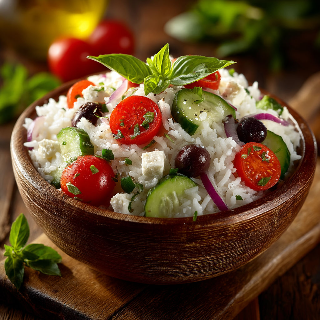 Salade de riz à la grecque.