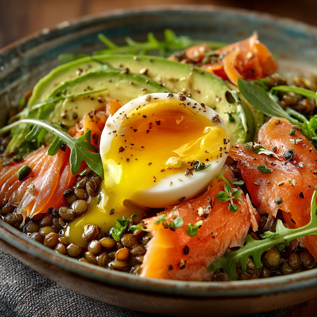 Une salade de poisson avec des légumes et des œufs.