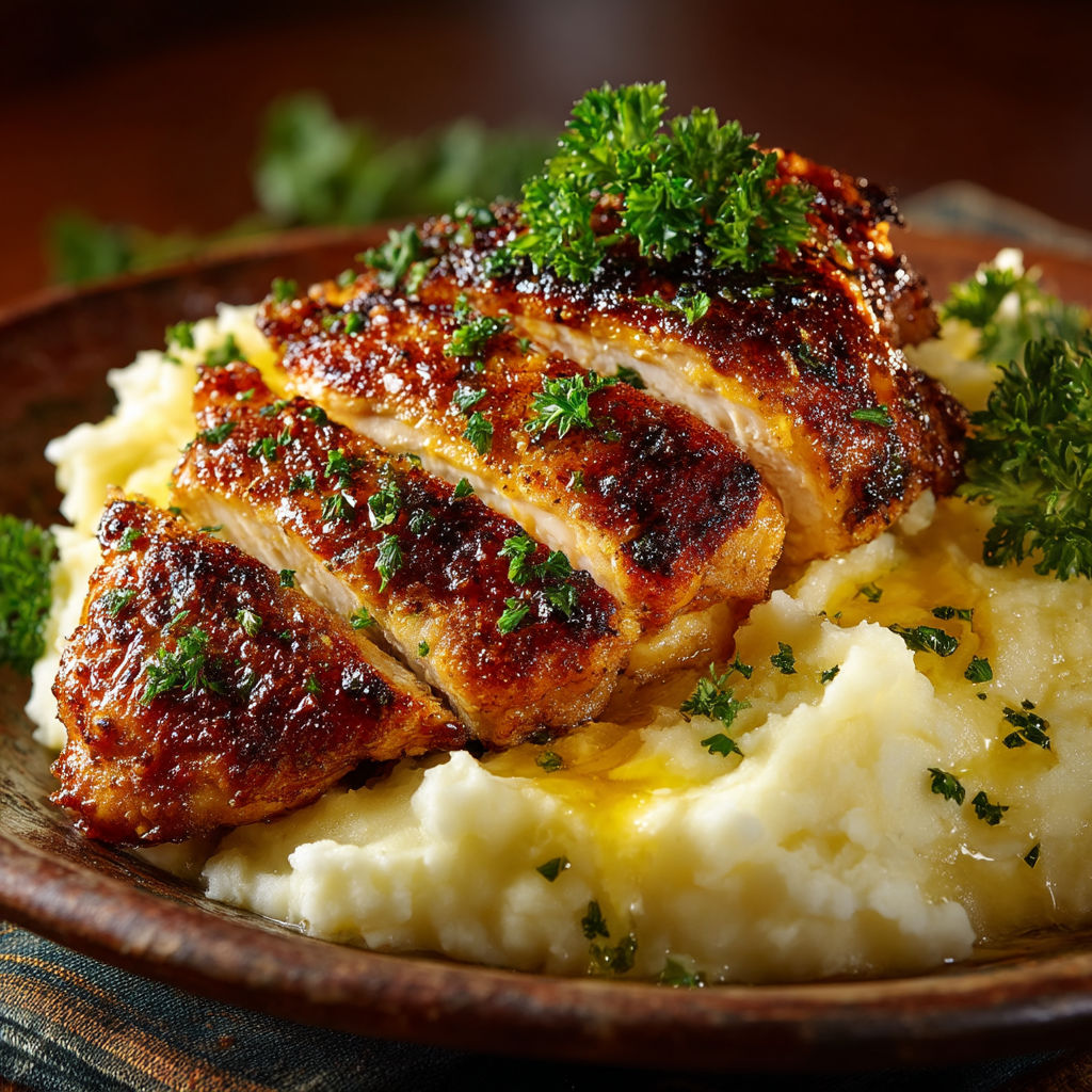 Chicken with herbs and potatoes.