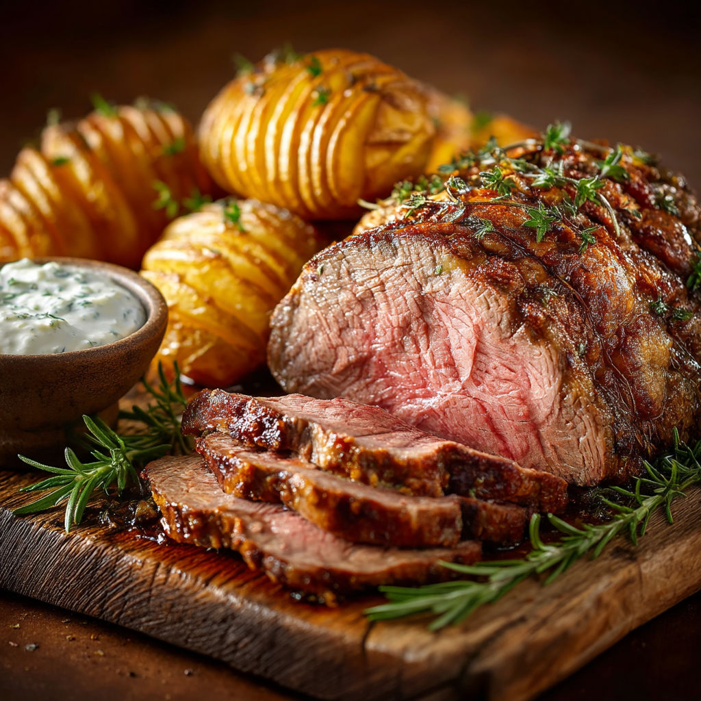 Un steak grillé avec des légumes et des herbes.