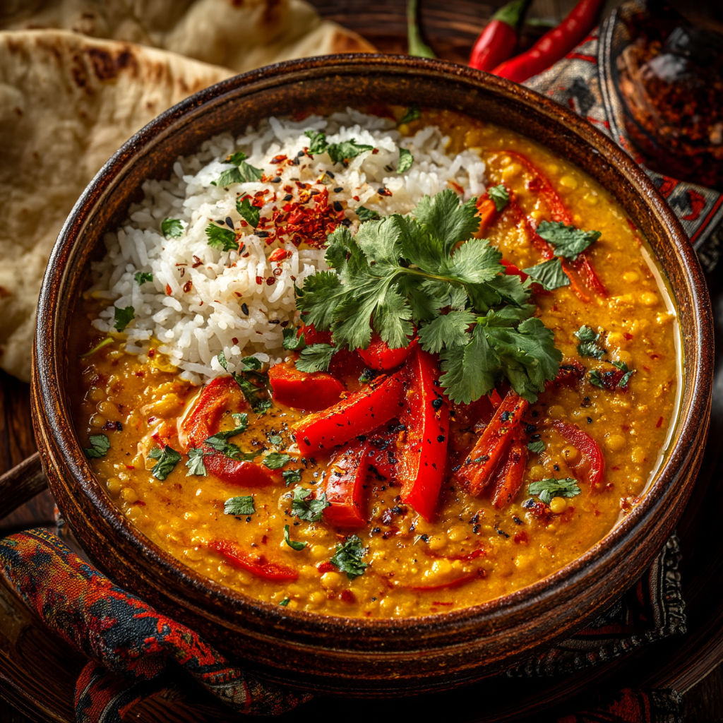 Curry de lentilles aux poivrons.