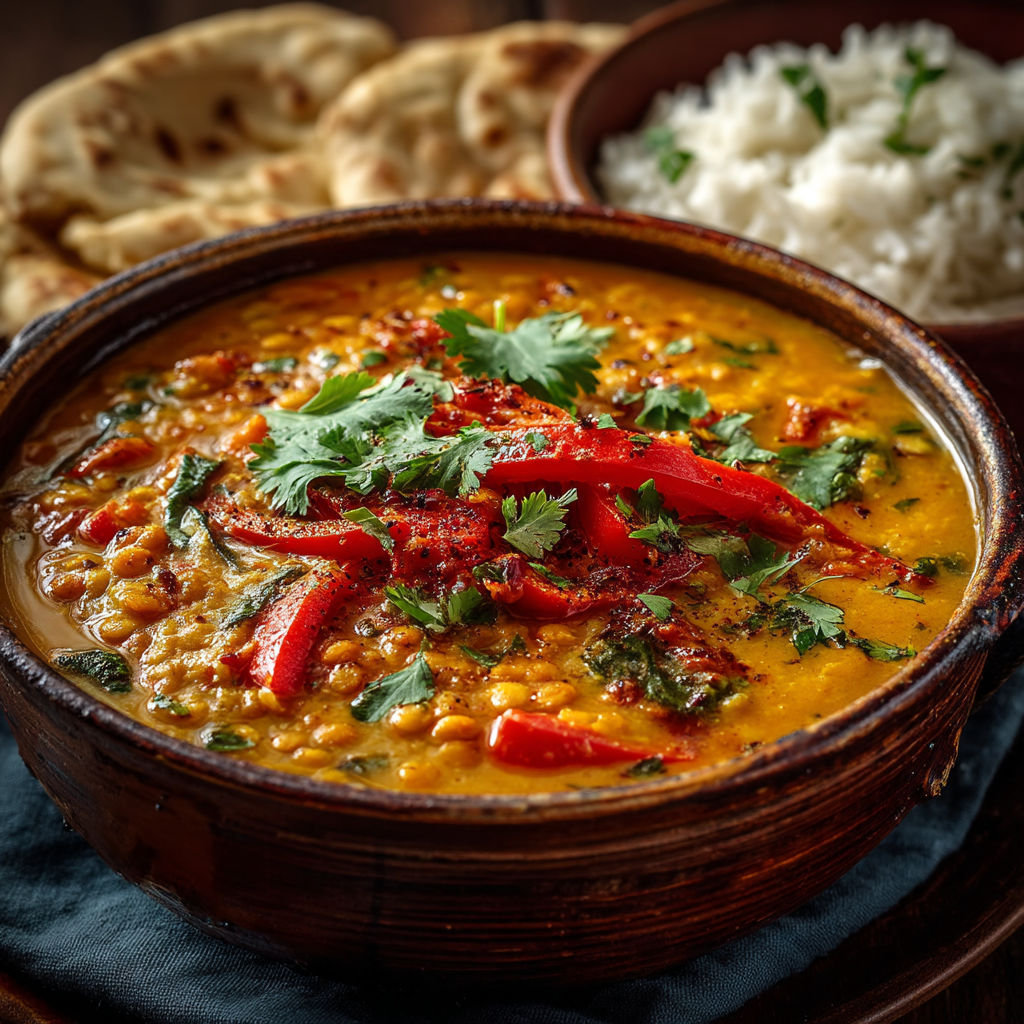 Une soupe chaude avec des épinards et des lentilles.