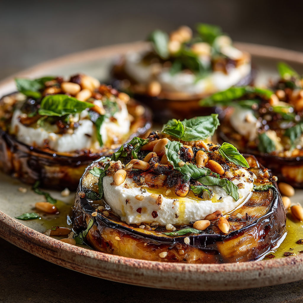 Une assiette de courgettes farcies de fromage et de noix de cajou.