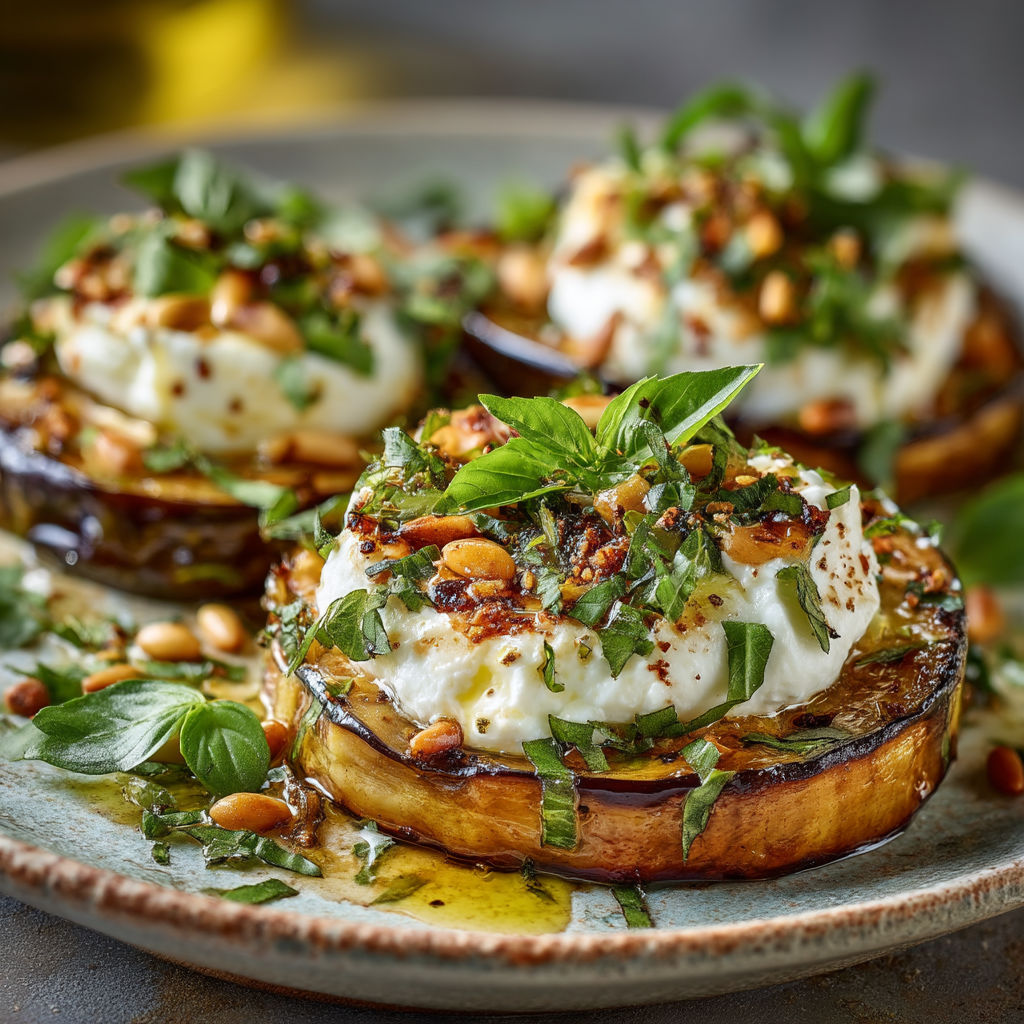 Une assiette de légumes grillés avec des herbes vertes.