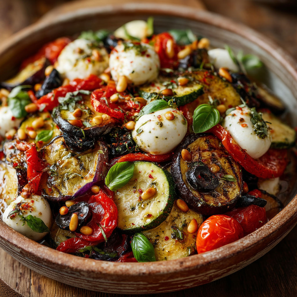 Salade de légumes rôtis et mozzarella.