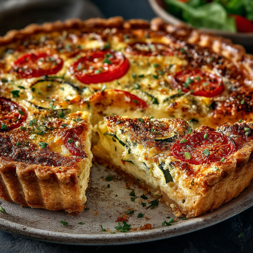 Une quiche aux tomates, courgettes et chèvre.
