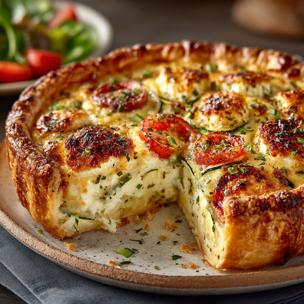 Une tarte aux tomates et aux herbes.
