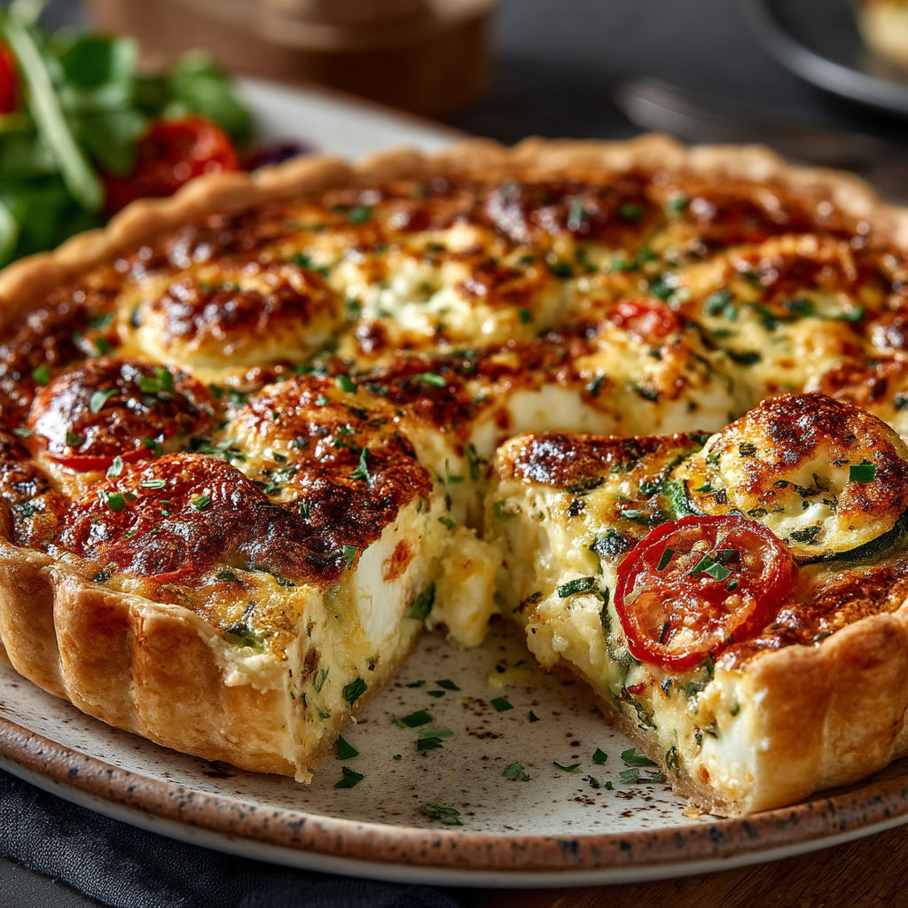 Une tarte aux tomates et aux herbes.