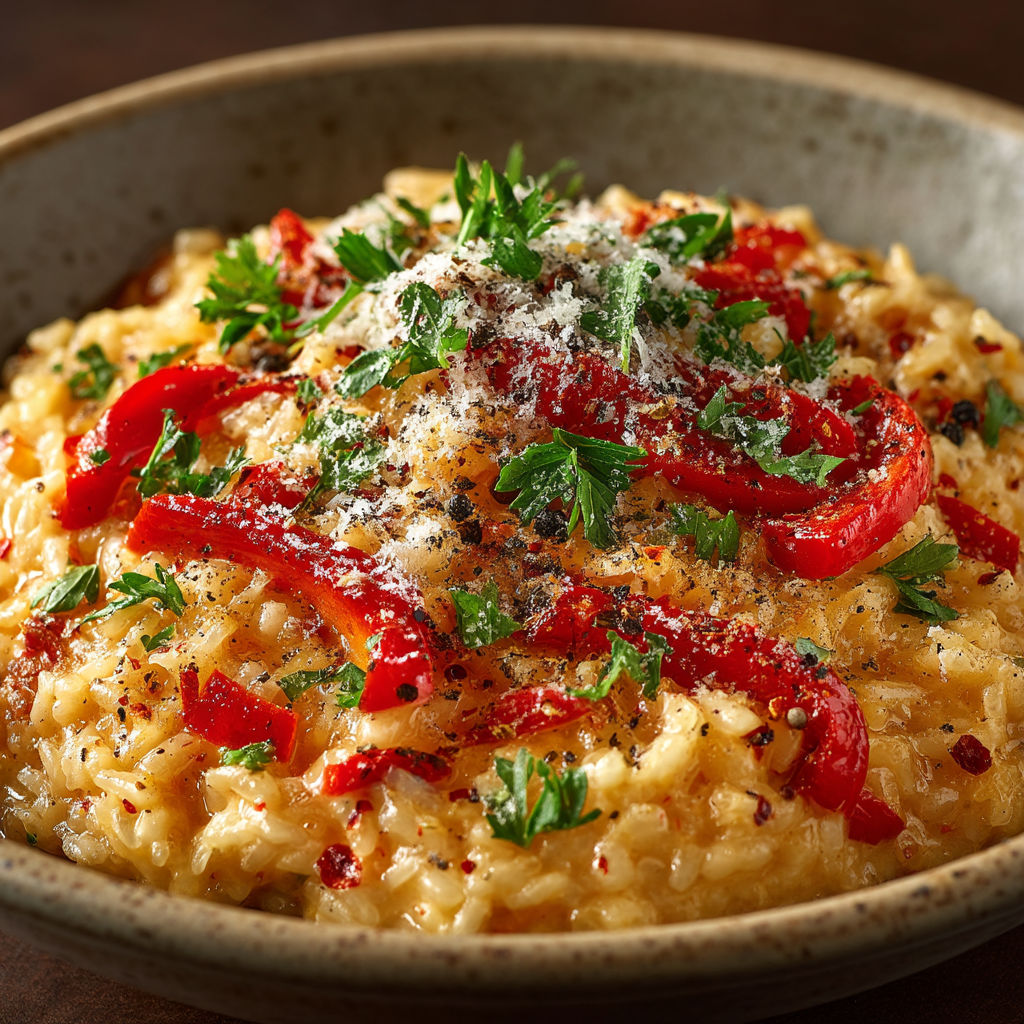 Une assiette de riz avec des herbes et des tomates.