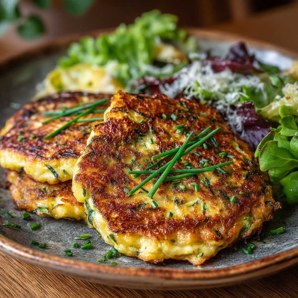 Une assiette de salade avec des légumes verts et des pâtes.
