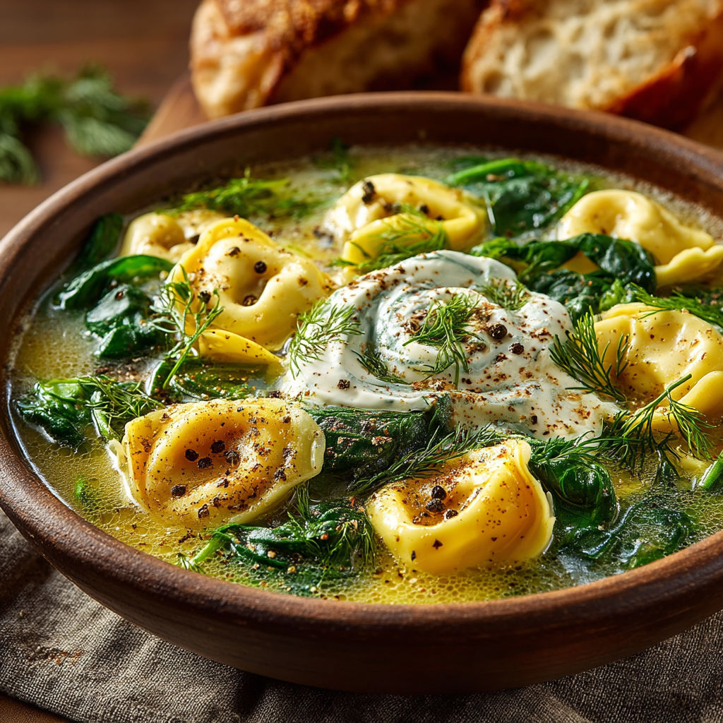 Un bol de soupes avec des pâtes et des herbes.