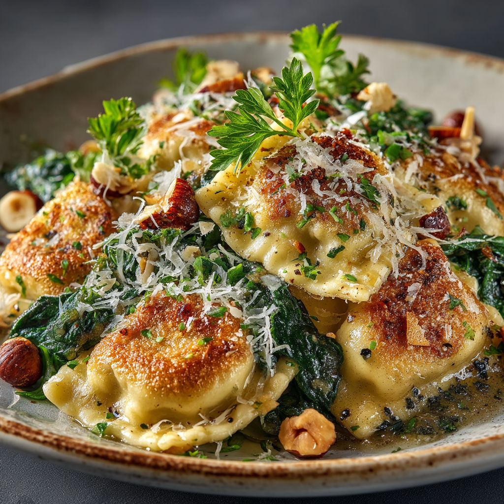 Ravioles sautées aux épinards.