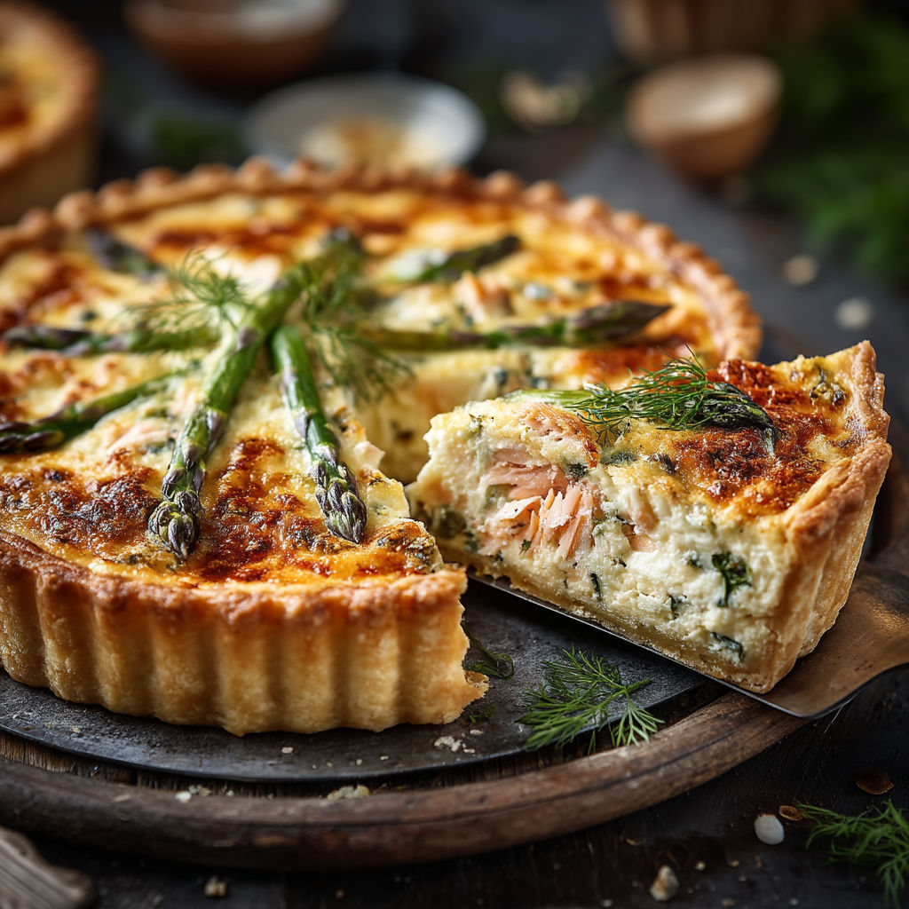 Une tarte aux asperges et au fromage.