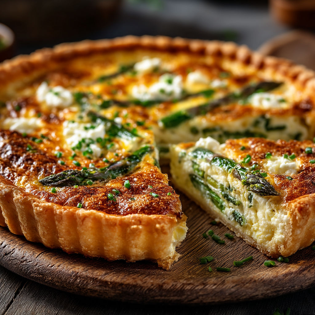 Une tarte aux asperges et fromage.