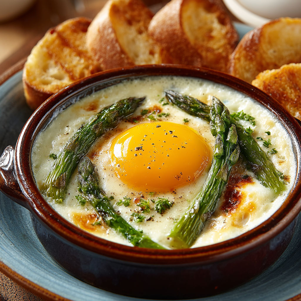 Une assiette de creme de champignons avec des asperges.