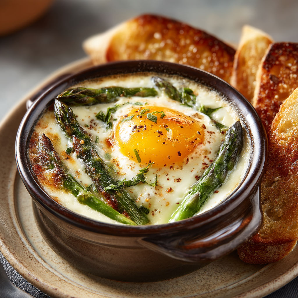 Une assiette de creme de poulet avec des tranches de pain grillé.
