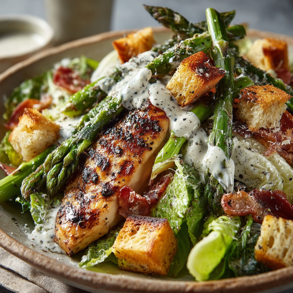 Salade de poisson avec des légumes verts et des tranches de pain grillé.