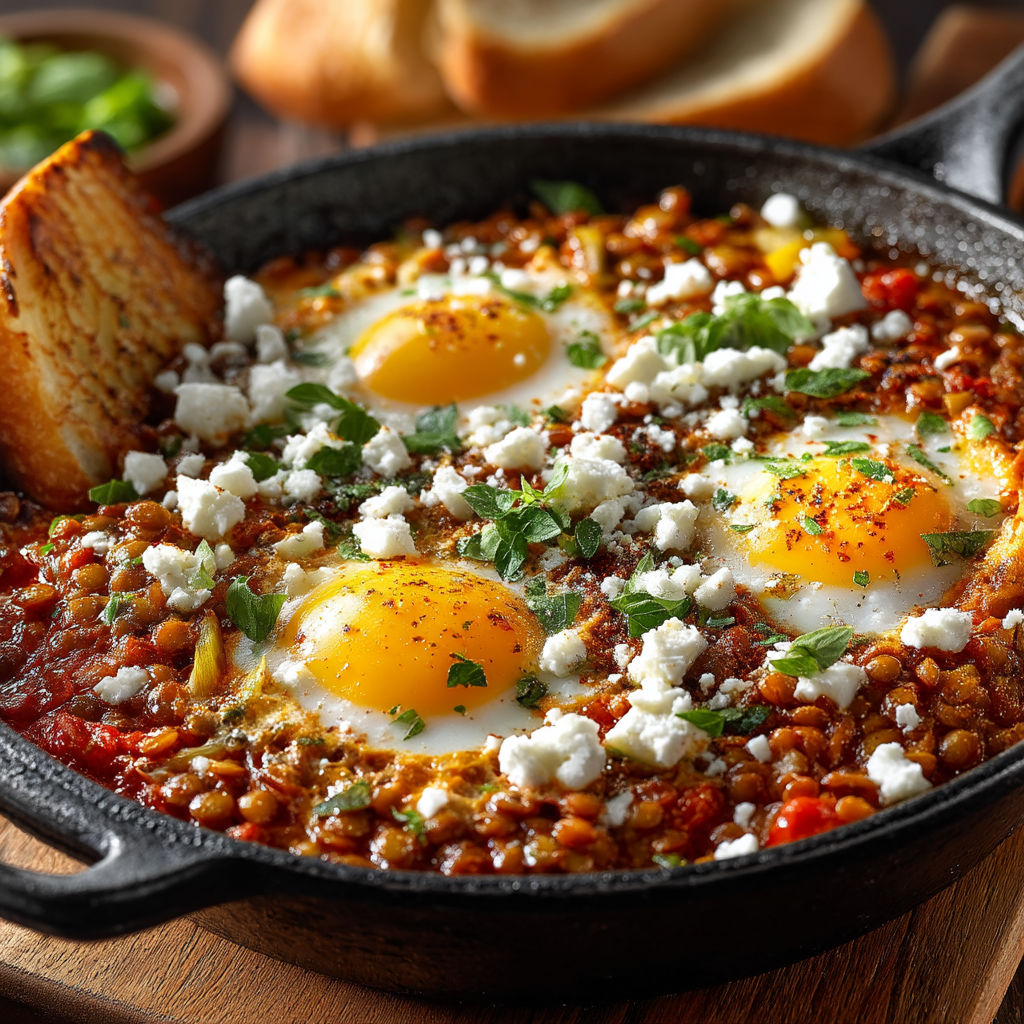 Une casserole de poisson avec des oeufs et des herbes.