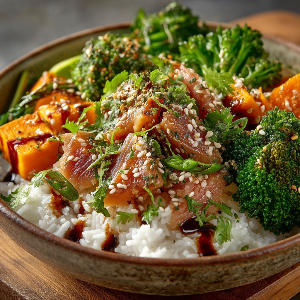 Une assiette de riz et de légumes verts.