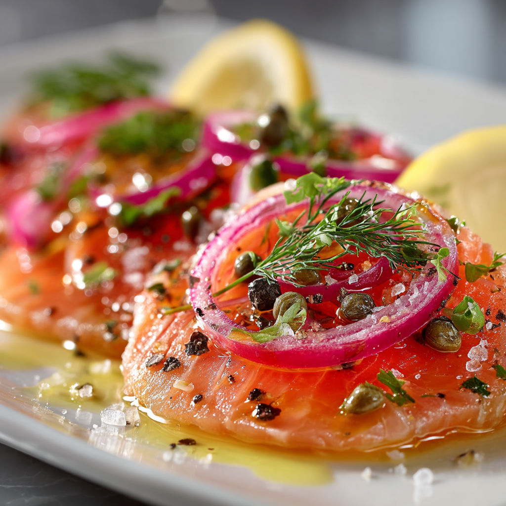 Salmon avec des pommes et des herbes.