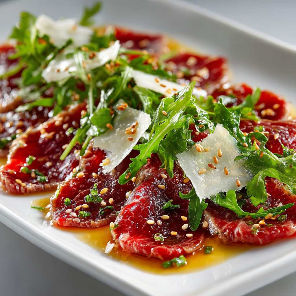 Carpaccio de bœuf avec soja et wasabi.