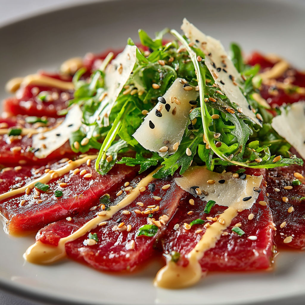 Une salade de viande avec des herbes et des noix.