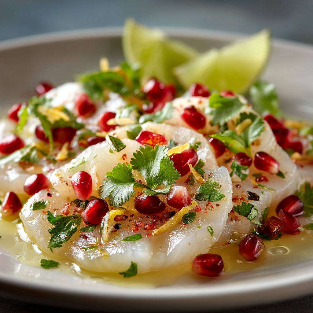 Carpaccio de cabillaud avec des tomates cerises.