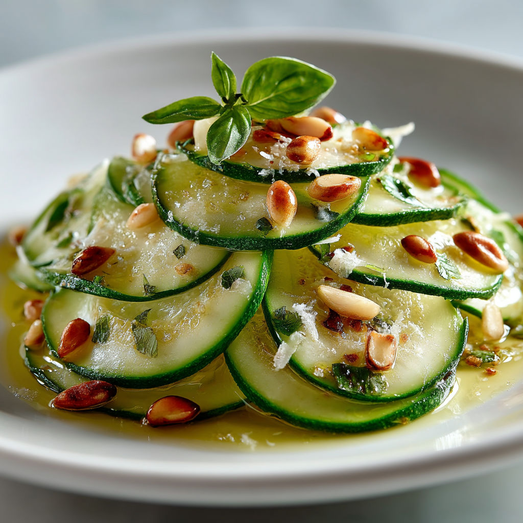 Une salade de courgettes avec des noix de cajou.