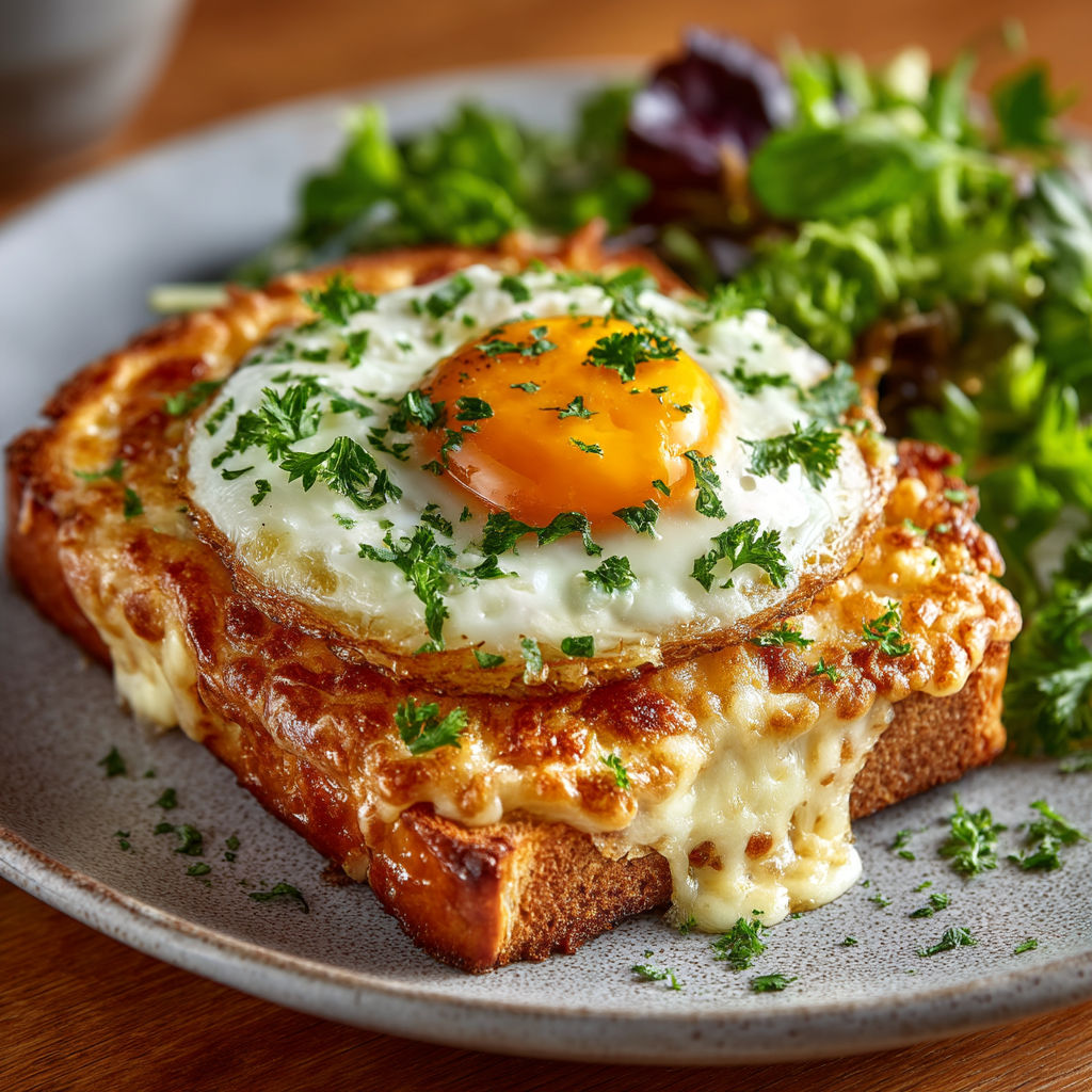 Une croque-madame au four avec des légumes.