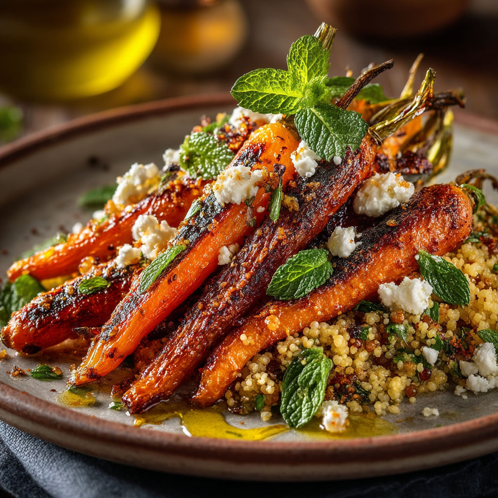 Carottes grillées avec du moutarde et des herbes.