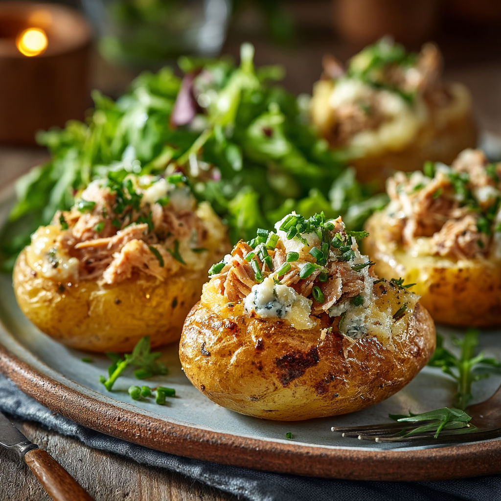 Potatoes with salad and bacon.