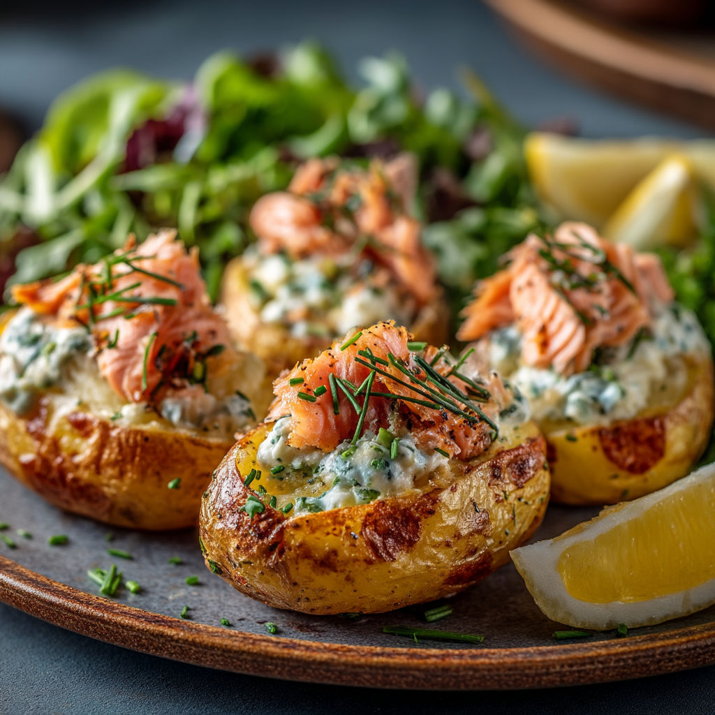 Une assiette de légumes et de poissons grillés.