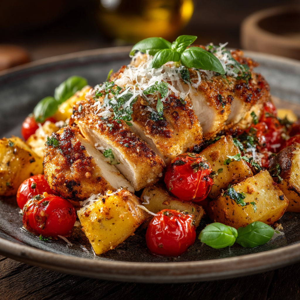 Poulet et pommes de terre à l'italienne au air-fryer.