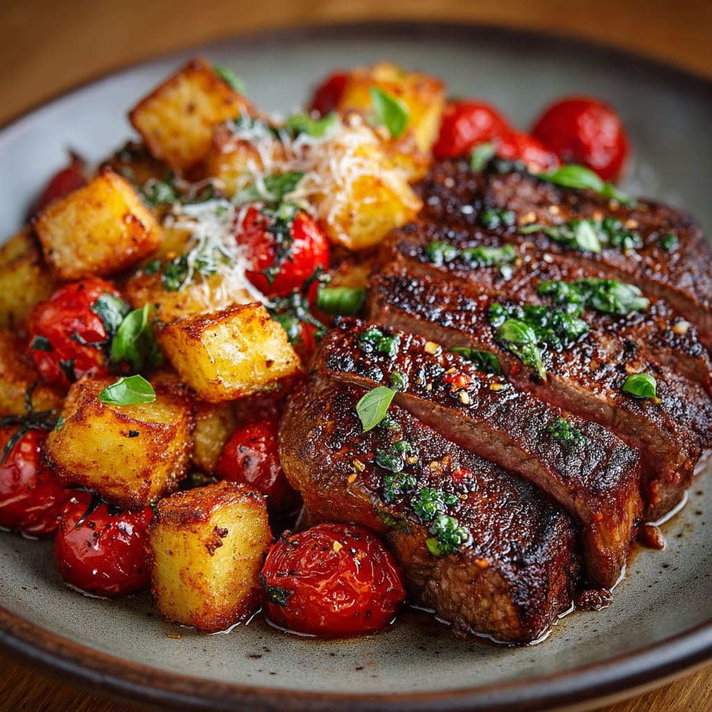 Steak et pommes de terre à l'italienne au air-fryer.