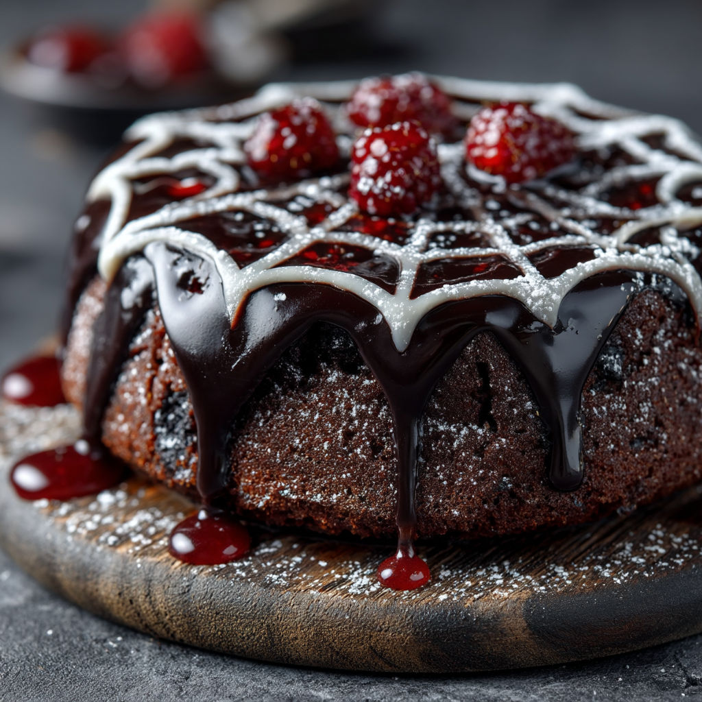 Une tarte aux fruits garnie de chocolat et de sauce.