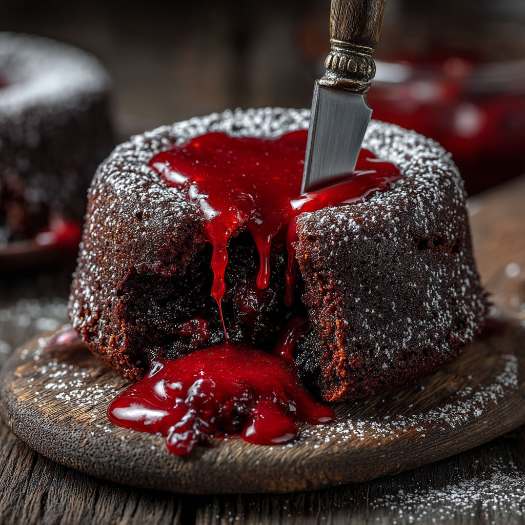 Une tarte au chocolat avec une lame de couteau dans le dessert.