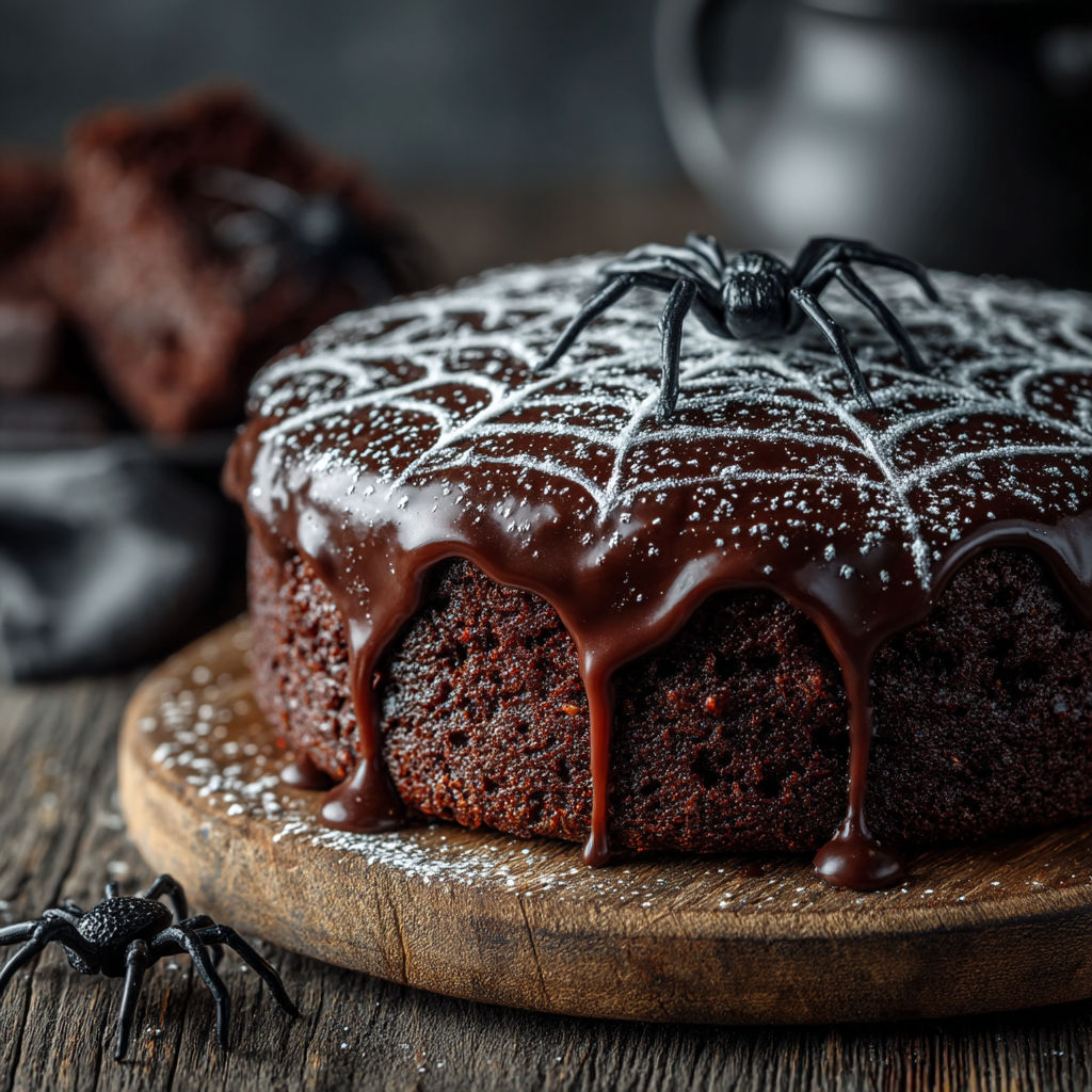 Une tarte aux noix de coco avec des araignées dessus.