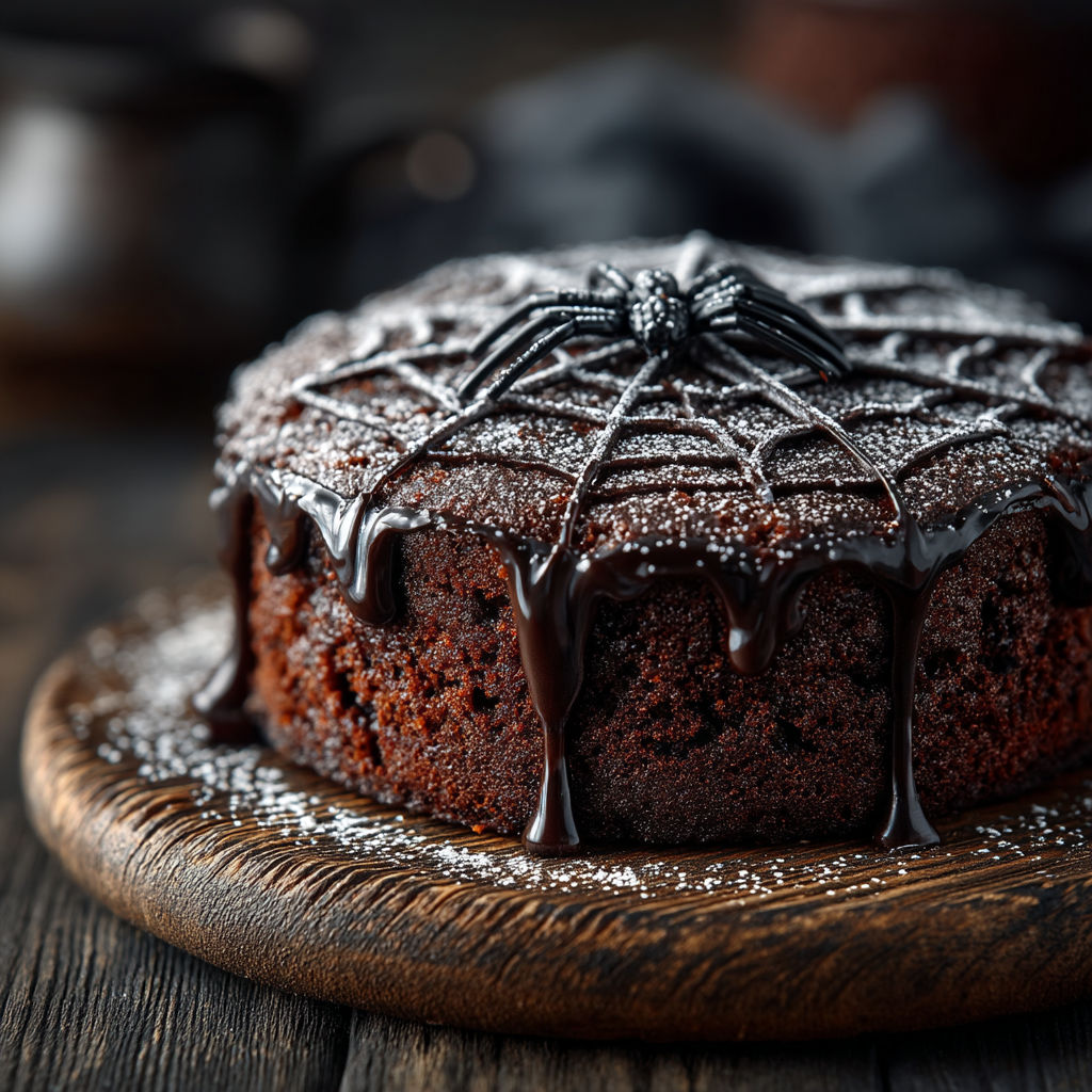 Une tarte aux noix de coco avec une toile de fil de araignée.