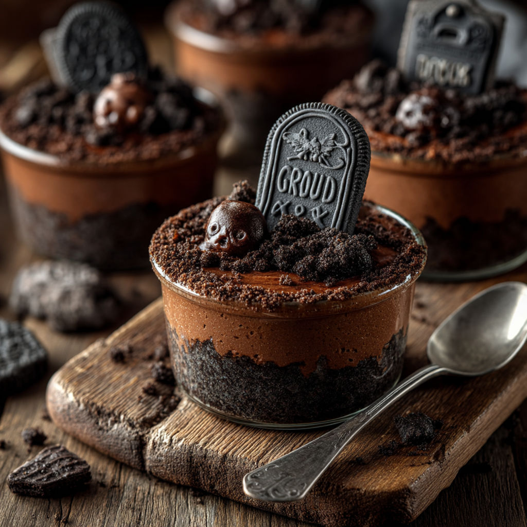 Un dessert en forme de crâne avec des noix de cacao.