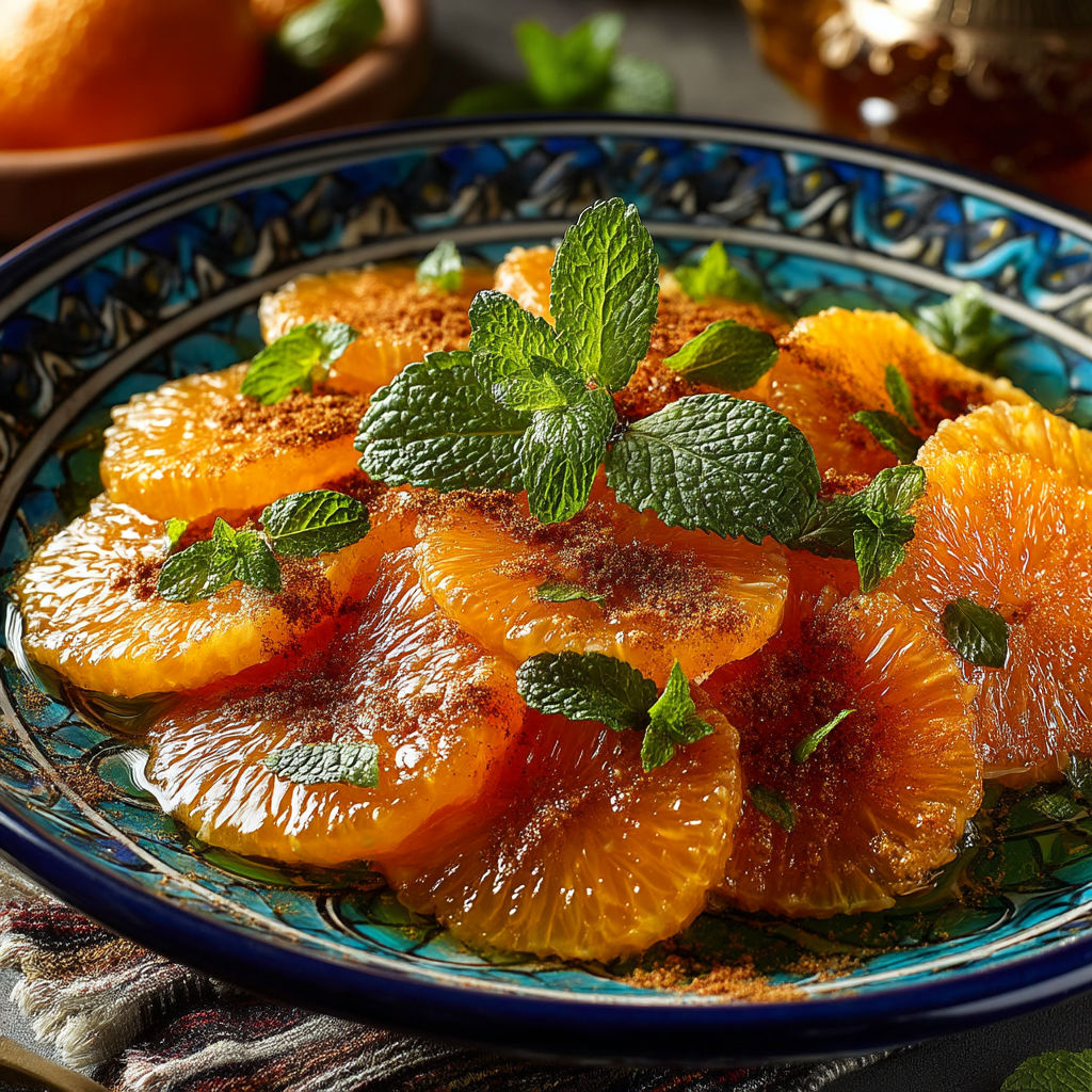 Une assiette de fruits avec des feuilles de menthe.