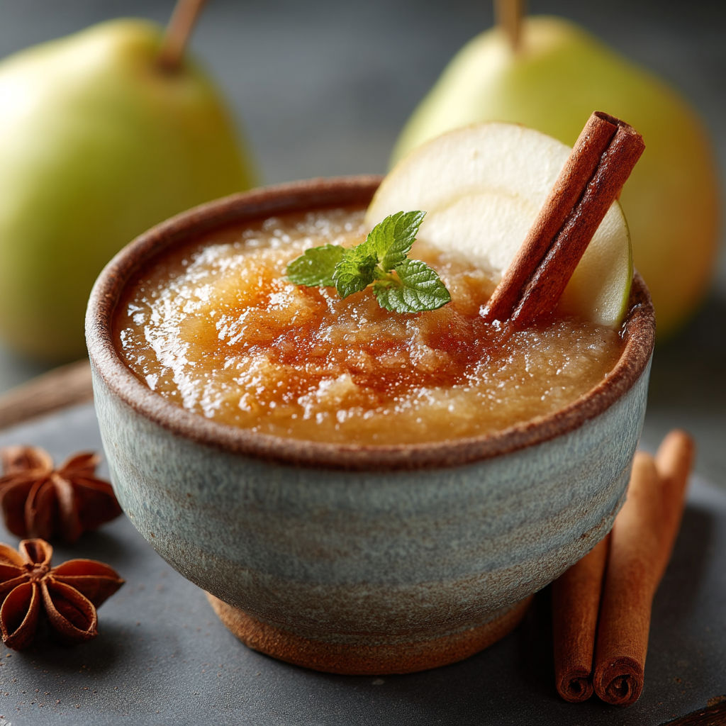Compote maison avec des poires et des épices.