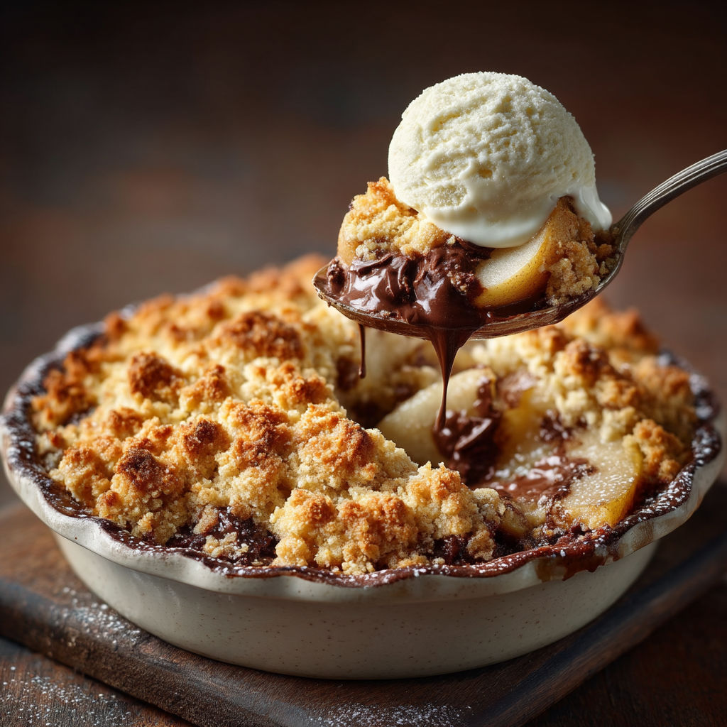 Une tarte aux pommes avec une louche de crème chantilly.