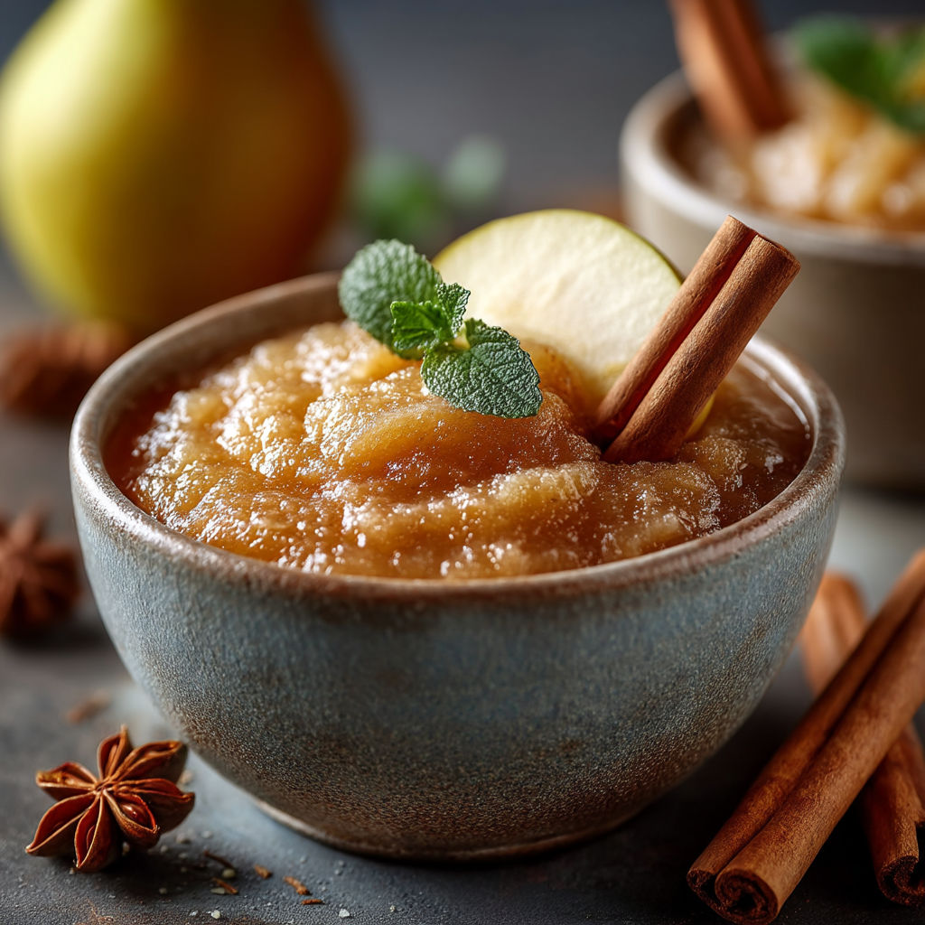 Une assiette de compote de pomme avec des épices.