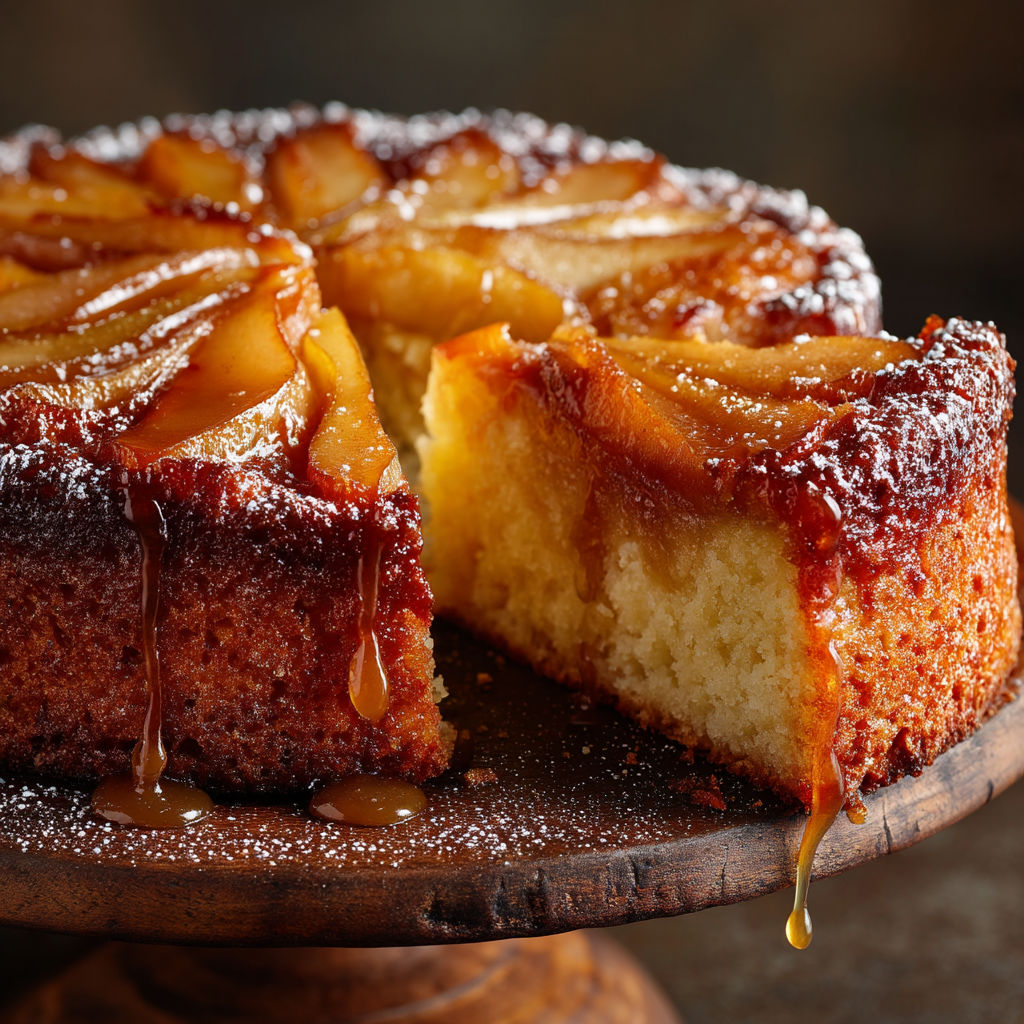 Une portion de gâteau renversé aux poires.