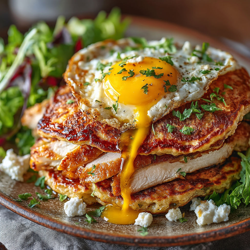 Une omelette sur un plat de salade.