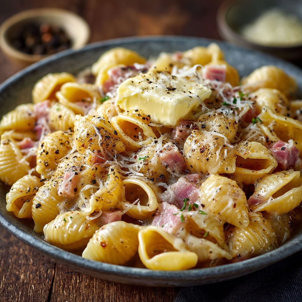 Les classiques coquillettes au jambon.